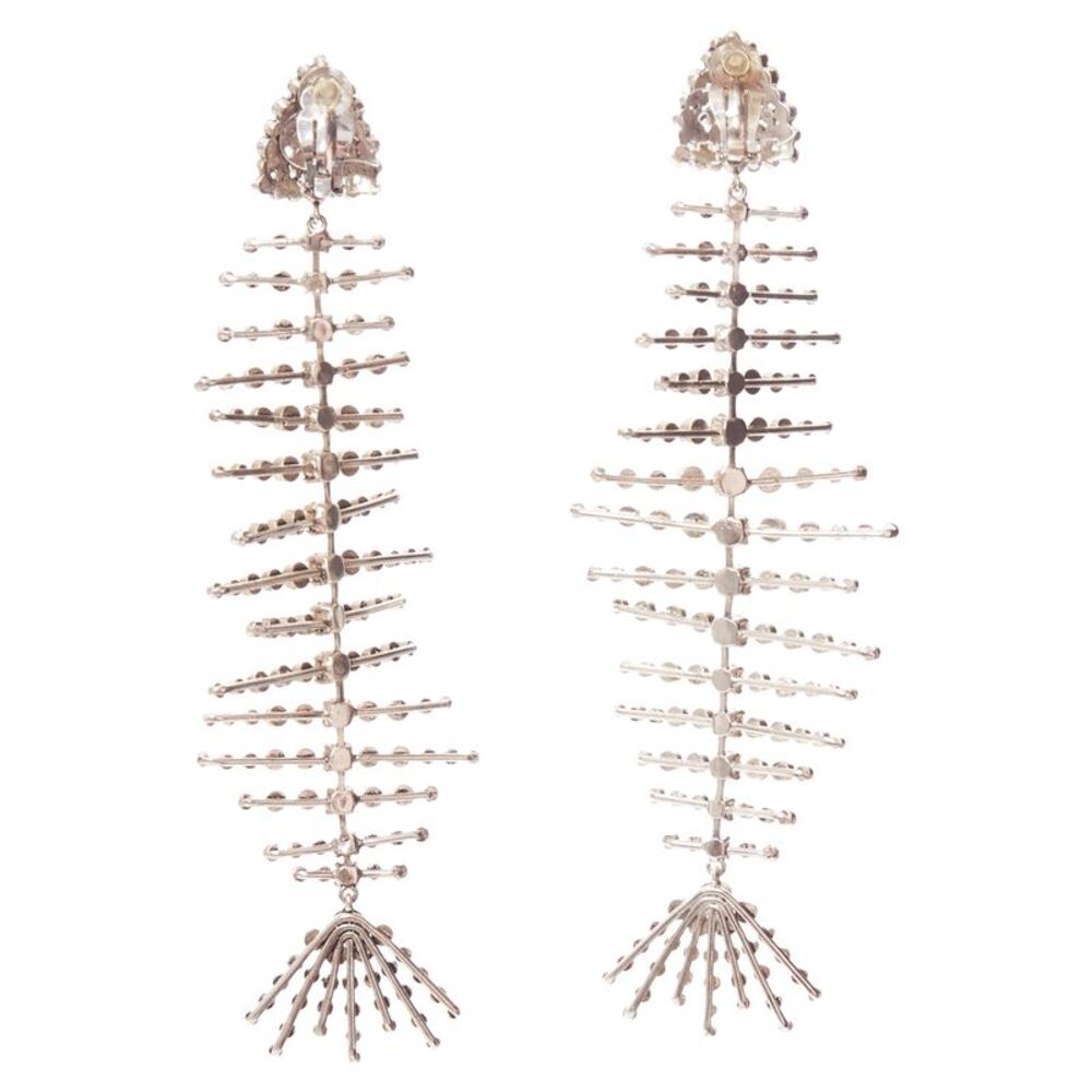 Saint Laurent Crystal Spiral Fish Bone Dangling Clip On Earrings - Picture 6 of 6